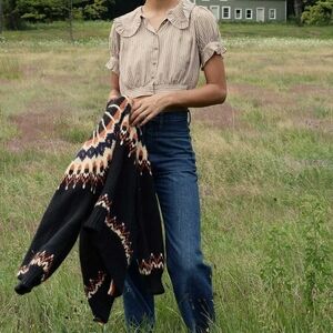 Doen Sparrow Top  in Cream Seafarer Stripe size L NWT